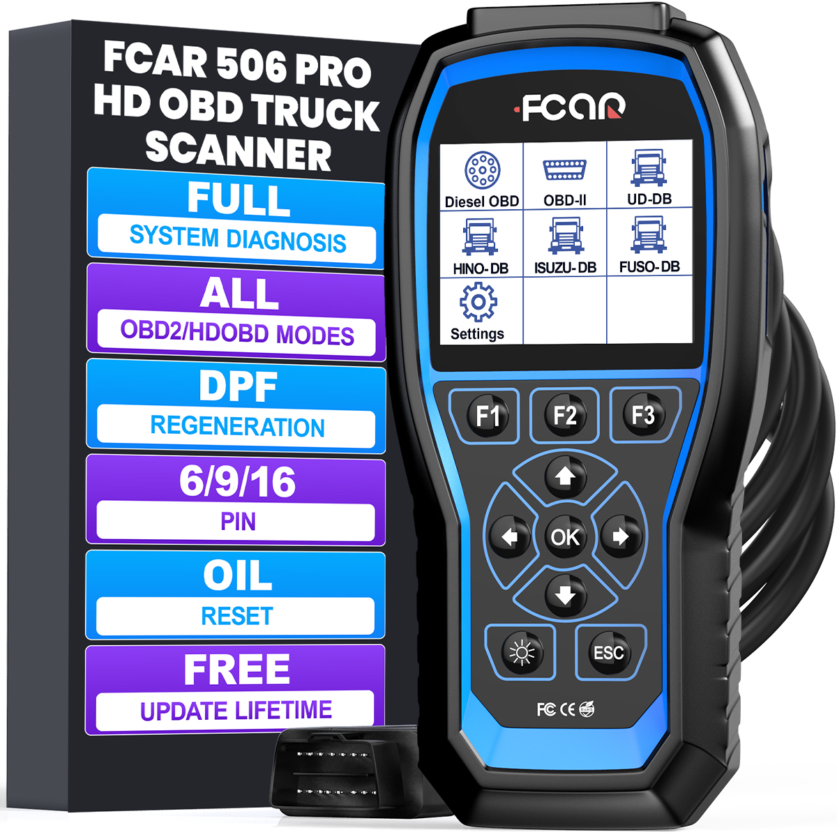 Fcar F506 Pro 24V Obd2 Full System Scanner 2025 Heavy Truck Updated Hobd Truck Scanner for Hino / Isuzu / Fuso / Ud Excavator / Van / Bus with Dpf Restoration and Oil Reset Function 2 in 1 Car Truck Diagnostic Tool ราคา 8,270 บาท*ส่งฟรี