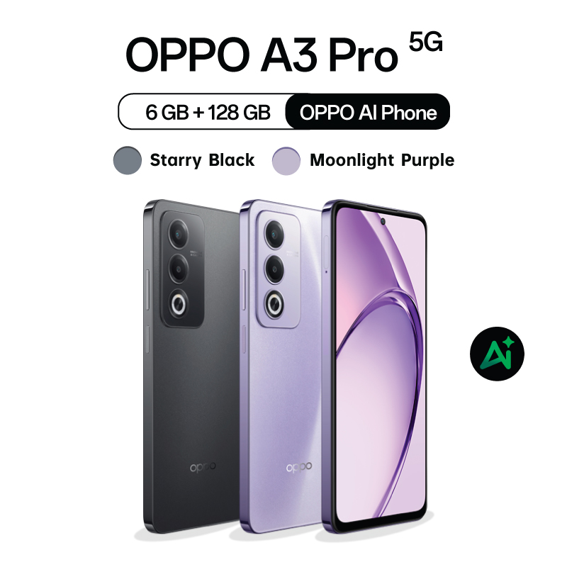[New] OPPO A3 Pro 5G(6+128G) | โทรศัพท์มือถือ AI LinkBoost ยางลบ AI กล้อง 50 MP ชาร์จไว 45W แบตเตอรี่ 5100mAh ราคา 7,499 บาท*ส่งฟรี