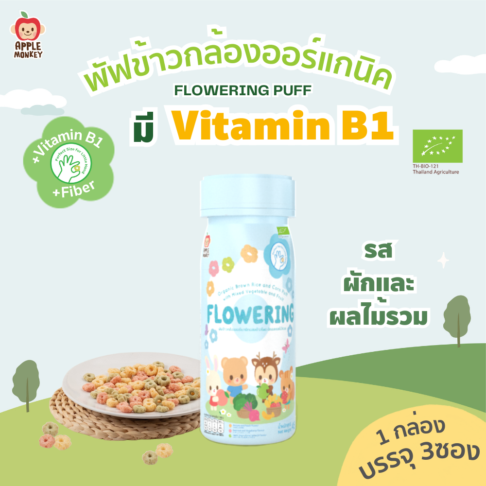 Apple Monkey Organic Rice Puff Mixed with Corn Vegetables and Fruits Combined, 1 Can, 45 Grams ราคา 132 บาท*ส่งฟรี