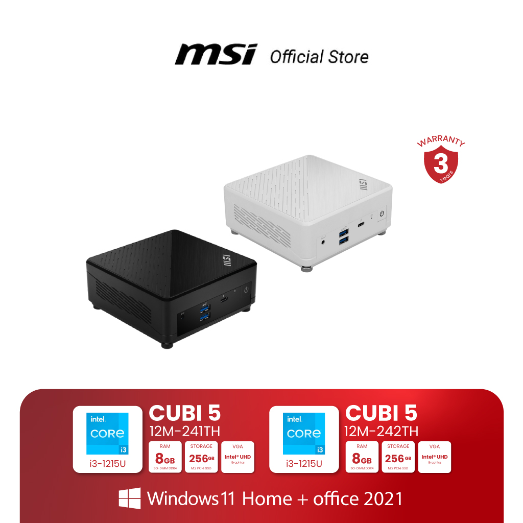 MSI MINI PC CUBI-5 12M-241TH | CUBI-5-12M-242TH | Intel core i3-1215U | Intel UHD Graphics | 8GB DDR4 | 256G M.2 PCIe SSD | Windows 11 home+Office 2021 (มินิพีซี) [Pre-Order จัดส่งภายใน7-15วัน] ราคา 15,563 บาท*ส่งฟรี