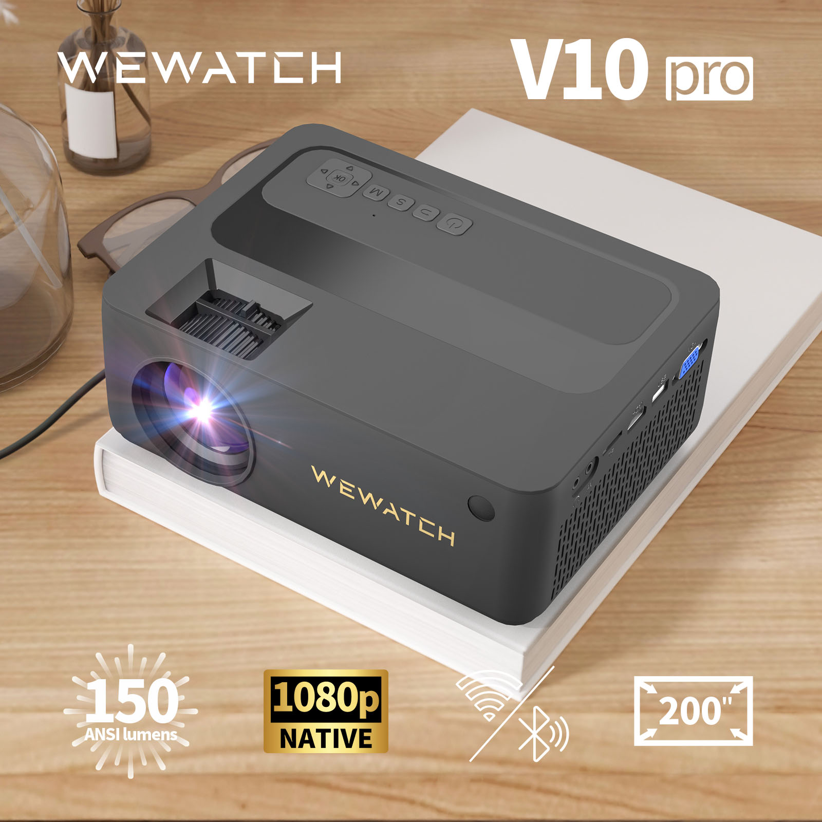 WEWATCH V10 Pro Native 1080P WiFi Projector Portable LED Full HD Video Projector Home Theater Compatible with TV Stick Android ราคา 4,599 บาท*ส่งฟรี