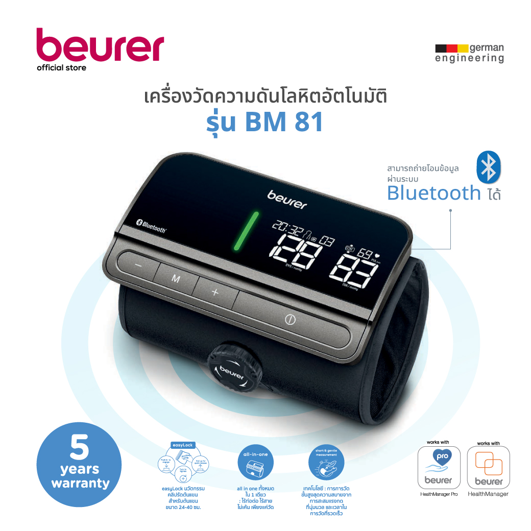 [ รับประกัน 5 ปี ] Beurer เครื่องวัดความดันโลหิตที่ต้นแขน | Beurer Upper arm blood pressure monitor รุ่น BM81 EASYLOCK ราคา 3,750 บาท*ส่งฟรี
