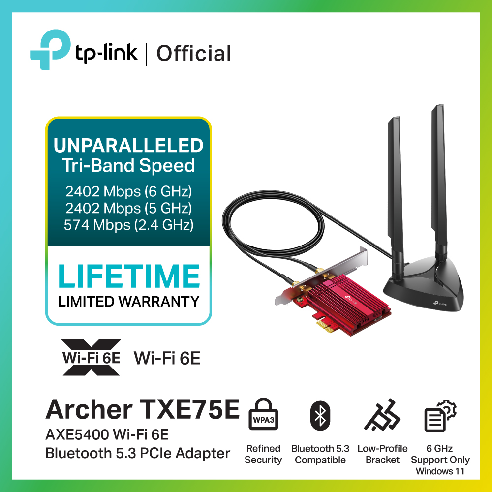 Archer TXE75E, AXE5400 Wi-Fi 6E Bluetooth 5.3 PCIe Adapter