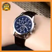 ภาพขนาดย่อของสินค้านาฬิกาผู้ชายมัลติฟังก์ชั่นแฟชั่นนาฬิกากันน้ำหนังนาฬิกาควอทซ์อะนาล็อกนาลิกาข้อมือ