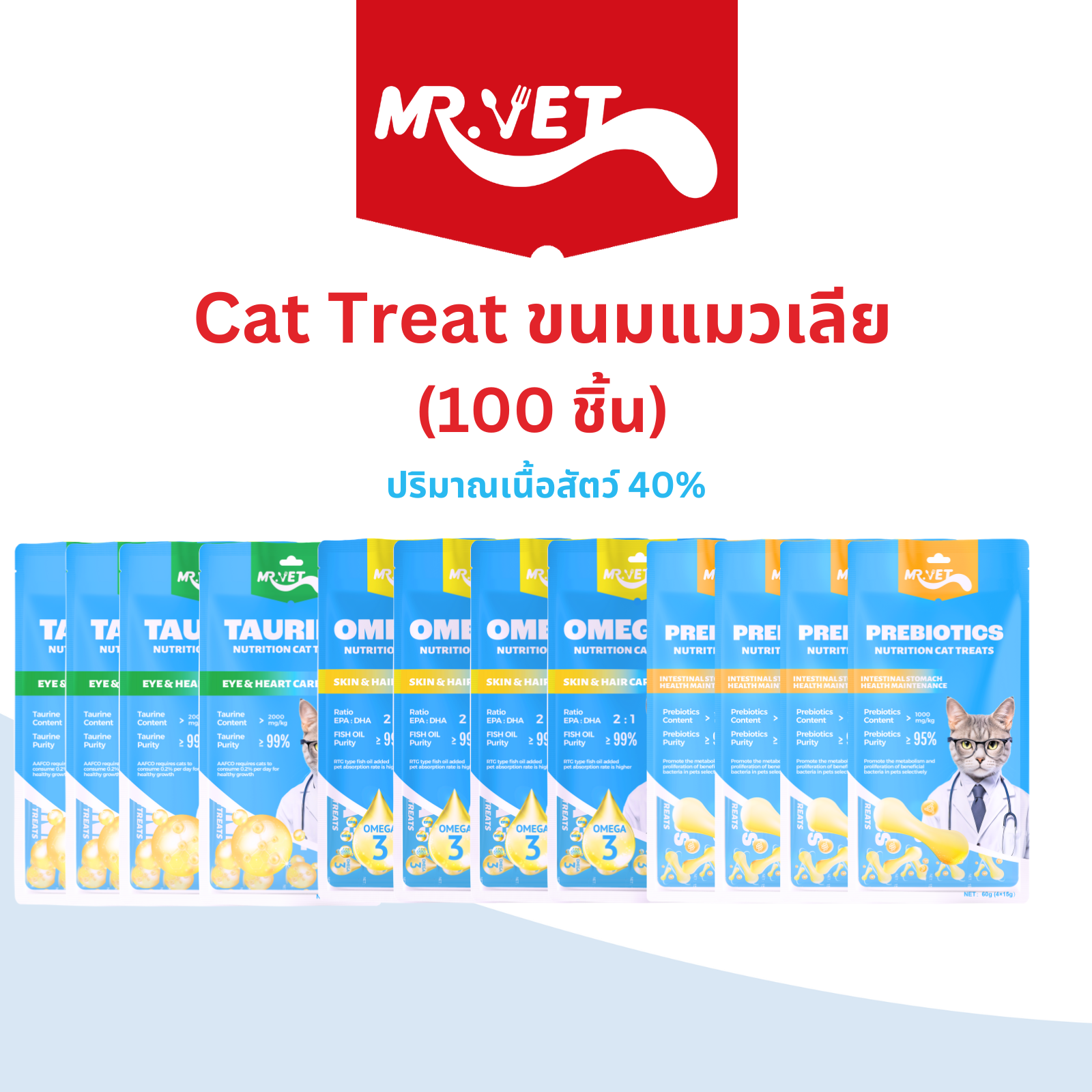 MRVET 100 (25*4) ขนมแมวเลียเกรดพรีเมี่ยม มีปริมาณเนื้อสัตว์สูง มีส่วนผสมของไก่ ตับไก่ อุดมไปด้วยโอเมก้า 3 และทอรีน ช่วยเสริมสร้างการย่อยอาหารและสุขภาพหัวใจ ราคา 29 บาท*ส่งฟรี