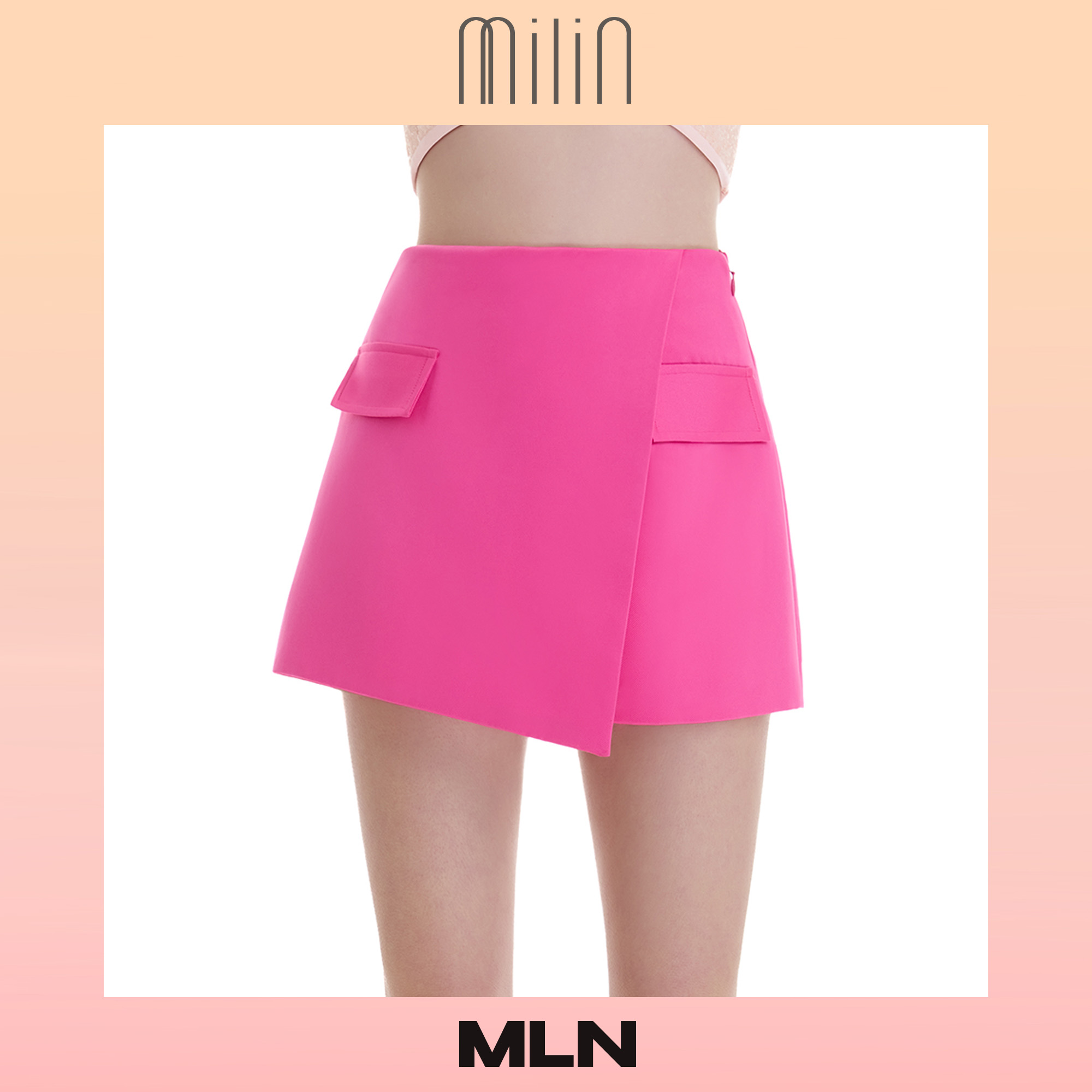 [Milin] High Waist Front Wrap Style Shorts, High-Waisted Shorts with a Label on the Front and Pocket Flaps, Sheryl Shorts / Mln ราคา 1,119 บาท*ส่งฟรี