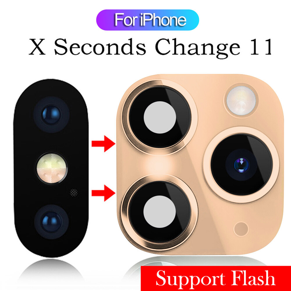THEISM PERSECUTE64TH2 Luxury Support flash Glass Mobile for iPhone XR X to iPhone 11 Pro Max Seconds Change Cover Case Fake Camera Lens Sticker