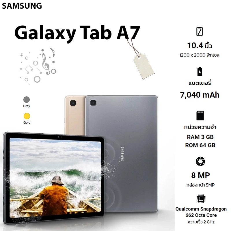 ภาพหน้าปกสินค้าSamsung Galaxy Tab A7 รุ่นใส่ซิมได้ LTE (2020) (Ram3GB/Rom64GB) (SM-T505) (By Lazada Superiphone)