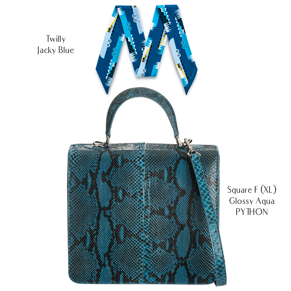 [S'UVIMOL] SPECIAL SET 01! Square F (XL) - Glossy Aqua PYTHON + Twilly Jacky Blue ราคา 59,390 บาท*ส่งฟรี