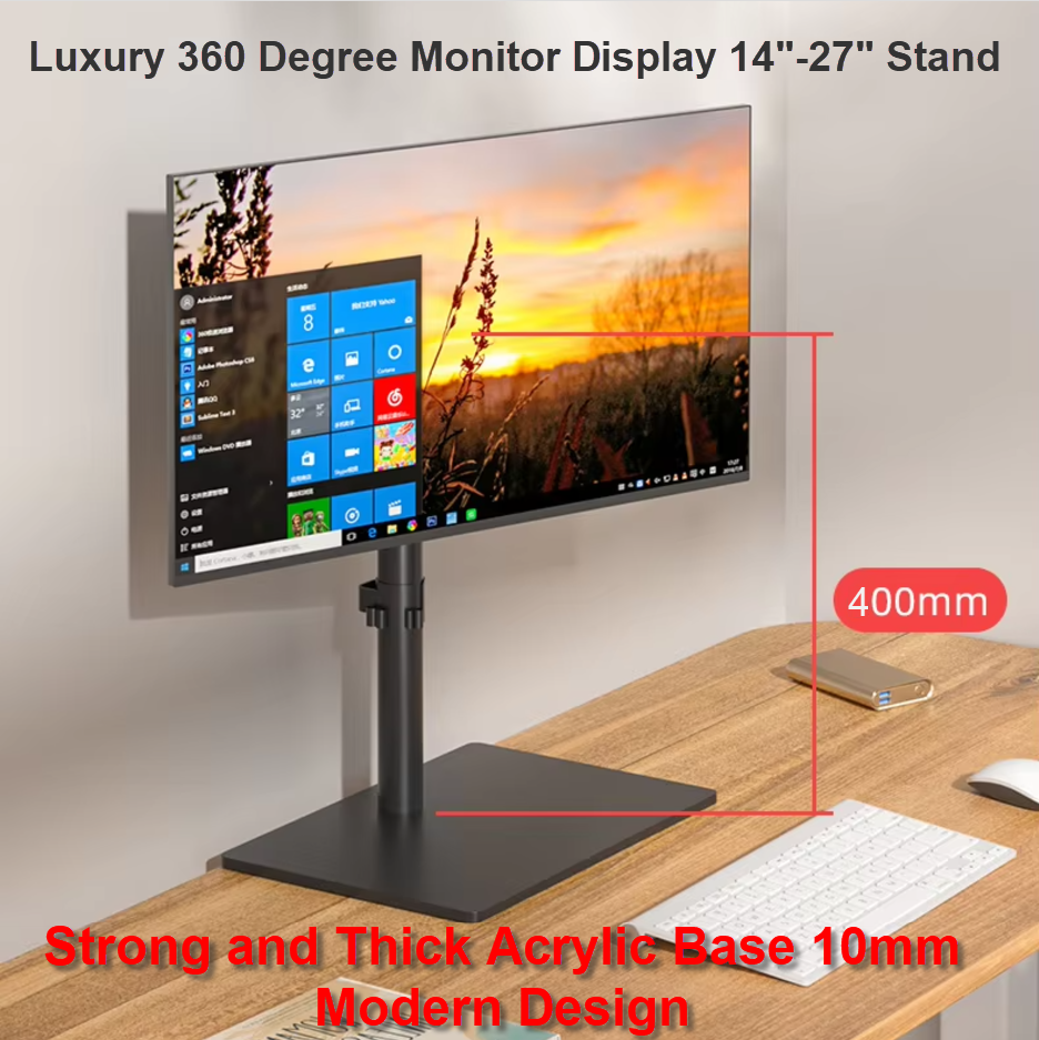 New model monitor stand 14 "-24" acrylic base, beautiful design, thick, durable, not broken, metal pole 40 m, adjustable screen up down, rotate 360 ° desktop monitor 14 "-27" Mount stand 8kg thick acrylic base high pole 40cm (inc VAT) ราคา 409 บาท*ส่งฟรี