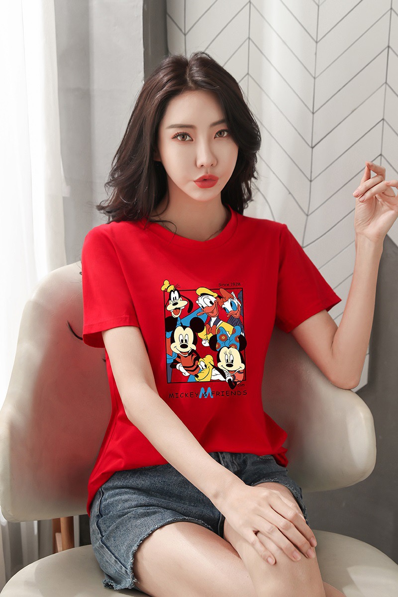 midsummer New!! เสื้อยืดแฟชั่นผู้หญิงเกาหลี MICKEY พิมพ์ลายน่ารัก แนวหวานสดวัยรุ่นใส่น่ารักมาก คอกลมแขนสั้น เนื้อผ้าดีใส่สบาย New Fashion women
