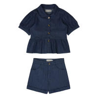 SLYQ MADE 🍀 PUMPKIN DENIM TOP & SHORTS SET ชุดเซ็ทผ้ายีนส์แขนตุ๊กตากับกางเกงขาสั้น