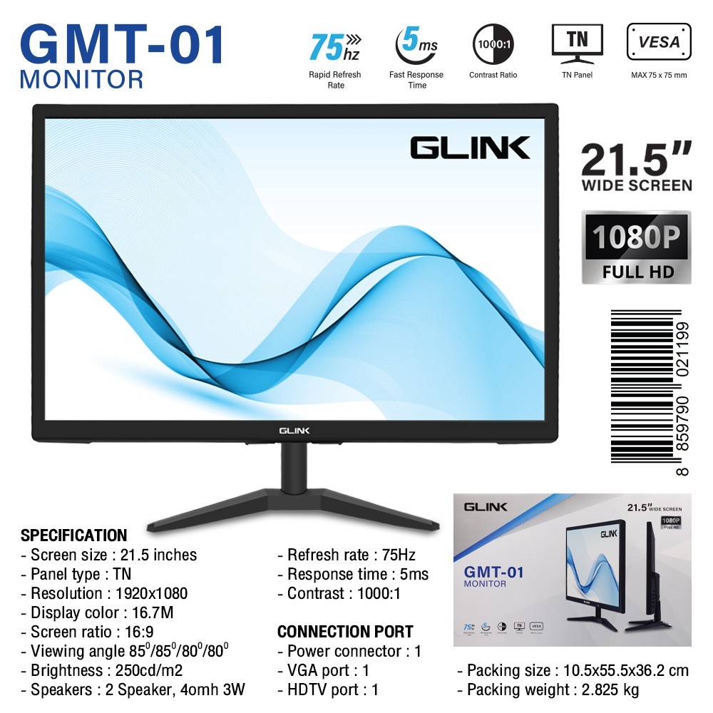 จอมอนิเตอร์ FHD 21.5 นิ้ว 75Hz GLINK รุ่น GMT-01 ราคา 1,800 บาท*ส่งฟรี