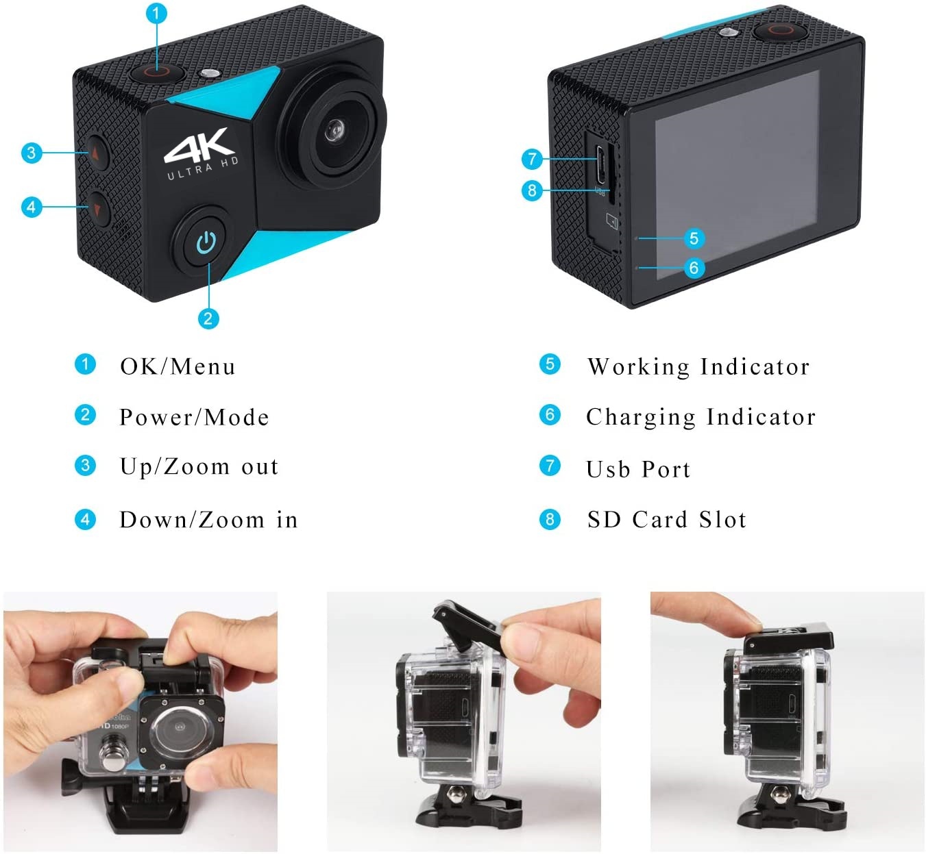 ข้อมูลเพิ่มเติมของ Nanotech กล้องกันน้ำ ถ่ายใต้น้ำ  มีระบบกันสั่นครบ 4K Ultra HD waterproof WIFI FREE Remote - สีดำ K80 2022 ล่าสุด แถมฟรี รีโมท+ไมค์ คุ้มที่สุด