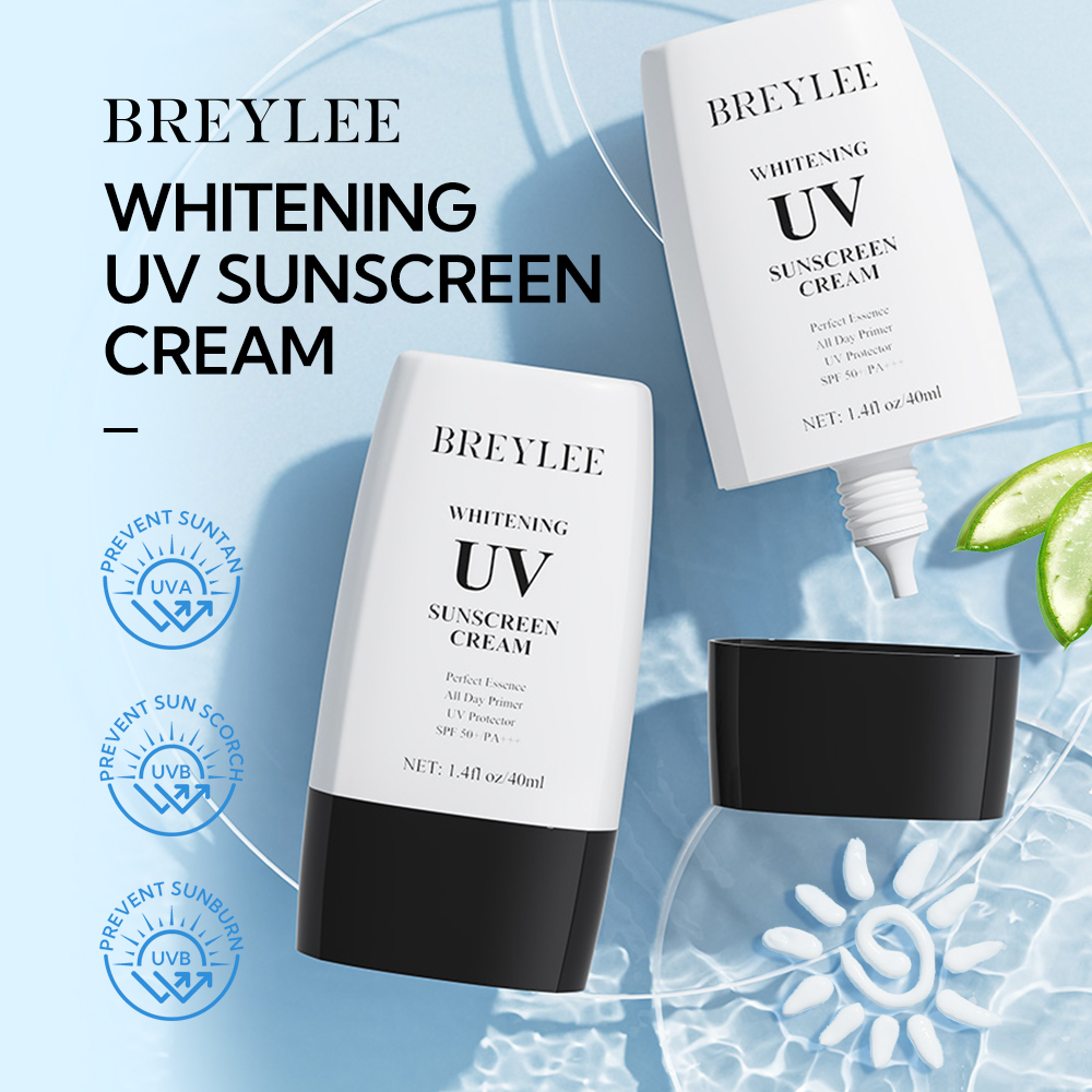 【2 Pieces】 Breylee Sunscreen Set Green Tea Whitening Vitamin C] Spf50+ Pa++++ Waterproof + Brightens Skin + Free Body Mask