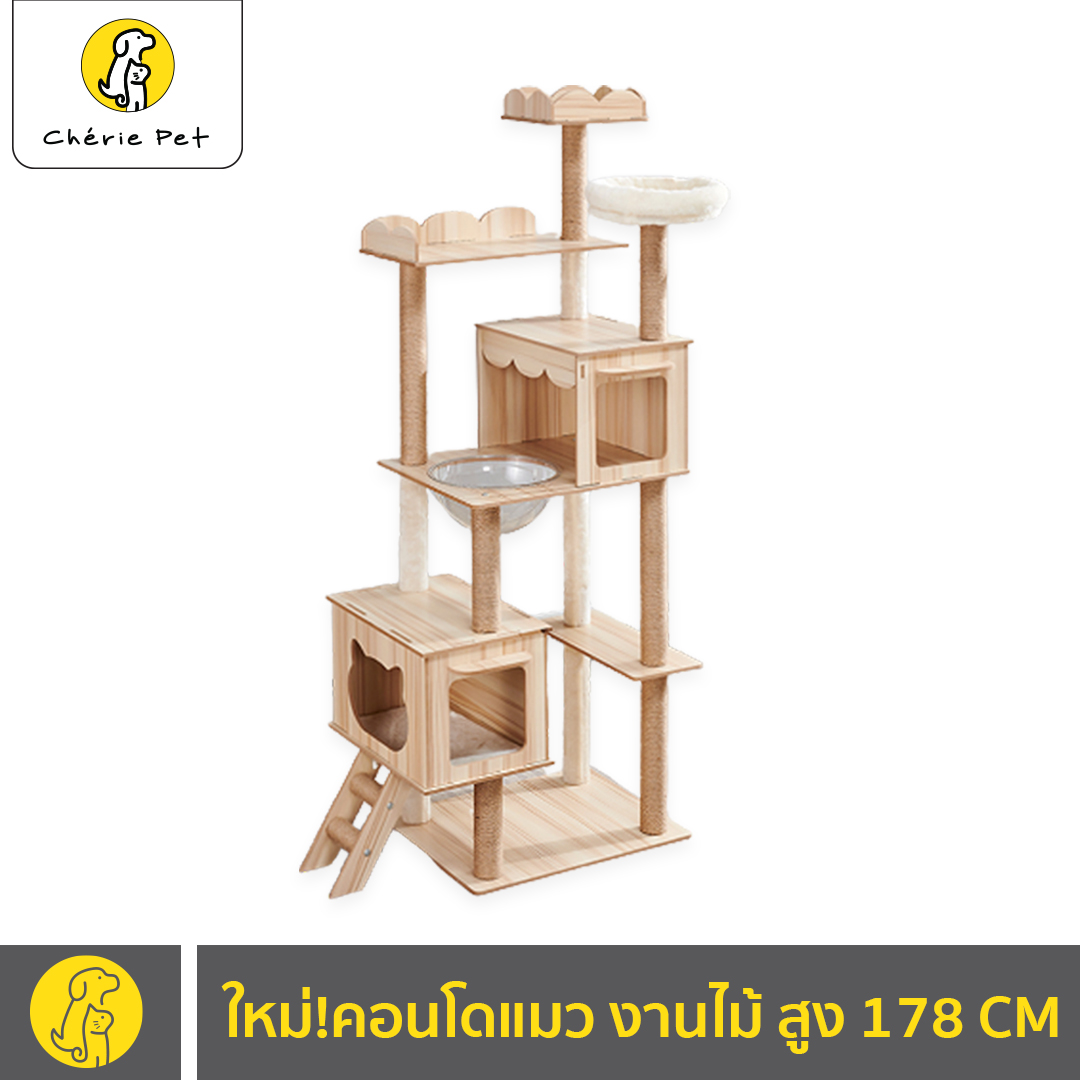 Cherie Pet シ ใหม่! คอนโดแมว งานไม้ทั้งหลัง สไตล์มินิมอล บ้านแมว ขนาดใหญ่ สูง 178 CM ราคา 2,150 บาท*ส่งฟรี