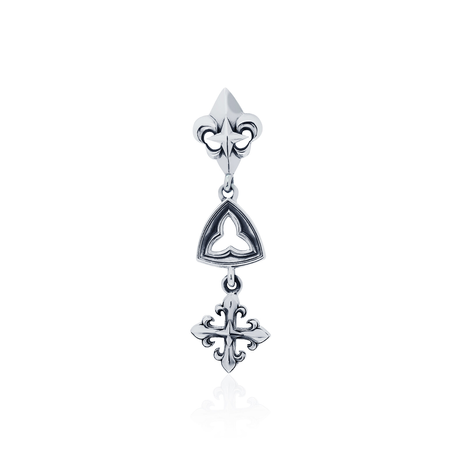 Trio Motif Emblems earring  Stud ต่างหูเงินแท้ 925 แบบปักก้าน แกะมือขัดเงาพิเศษพร้อมลงดำขับลาย **ขายเป็นชิ้น/ข้าง