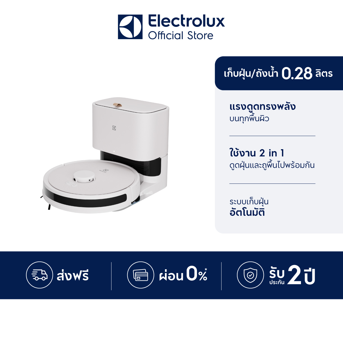 Electrolux Smart Robot Vacuum Cleaner with Dust Collection Platform, Model EFR71222DS ราคา 16,990 บาท*ส่งฟรี