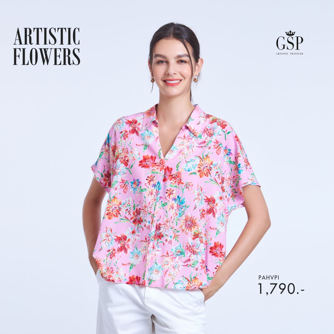 GSP เสื้อผู้หญิง อาร์ททิสติก ฟลาวเวอร์ ทรงหลวมแขนล้ำ สีชมพู (PAHVPI) ราคา 1,163 บาท*ส่งฟรี