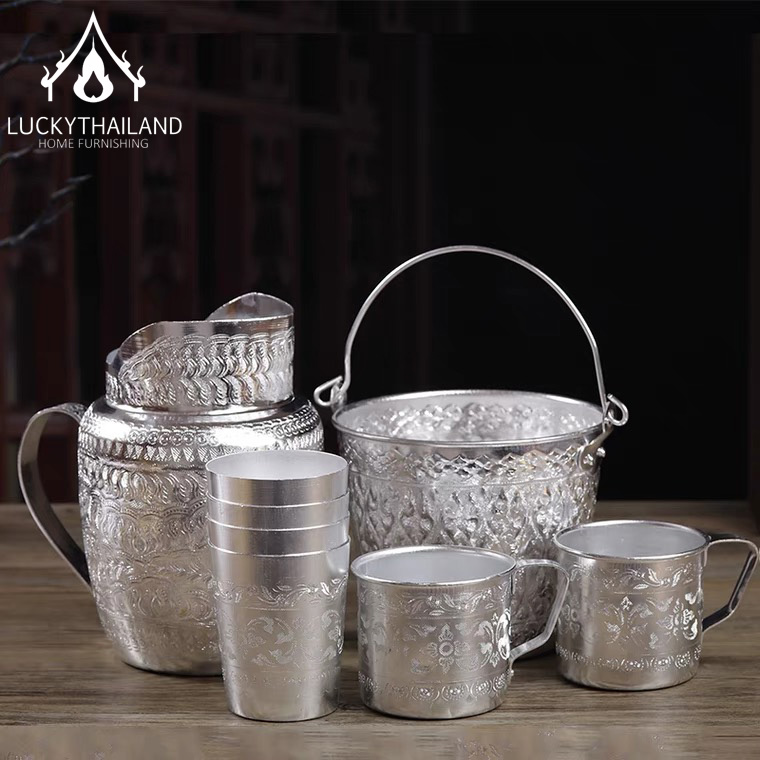 THAILUCKY แก้วอลูมิเนียม แก้วน้ำมีหู เหยือกน้ำลายไทย เหยือกอลูมิเนียม ราคา 49 บาท*ส่งฟรี