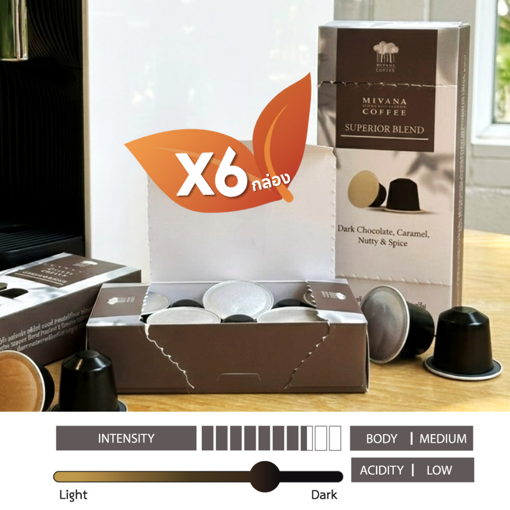 (6 Boxes) Mivana Coffee Capsules Organic Arabica Superior Blend 55g. (Capsule Dark Roast) ราคา 1,740 บาท*ส่งฟรี