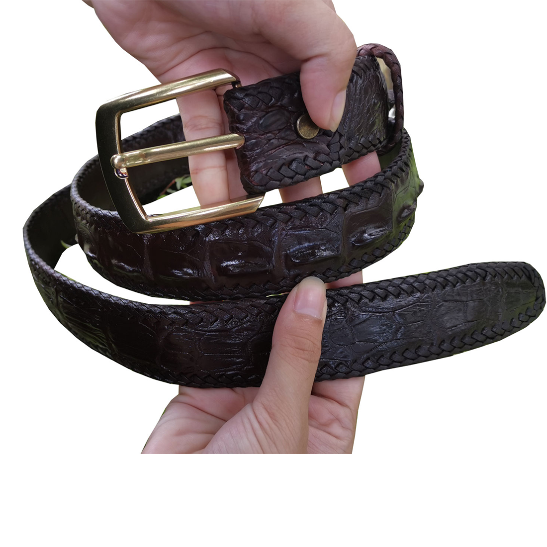 You Link เข็มขัดหนังจระเข้รุ่นหัวเข็ม ถักขอบตลอดเส้น ราคา 1,250 บาท*ส่งฟรี