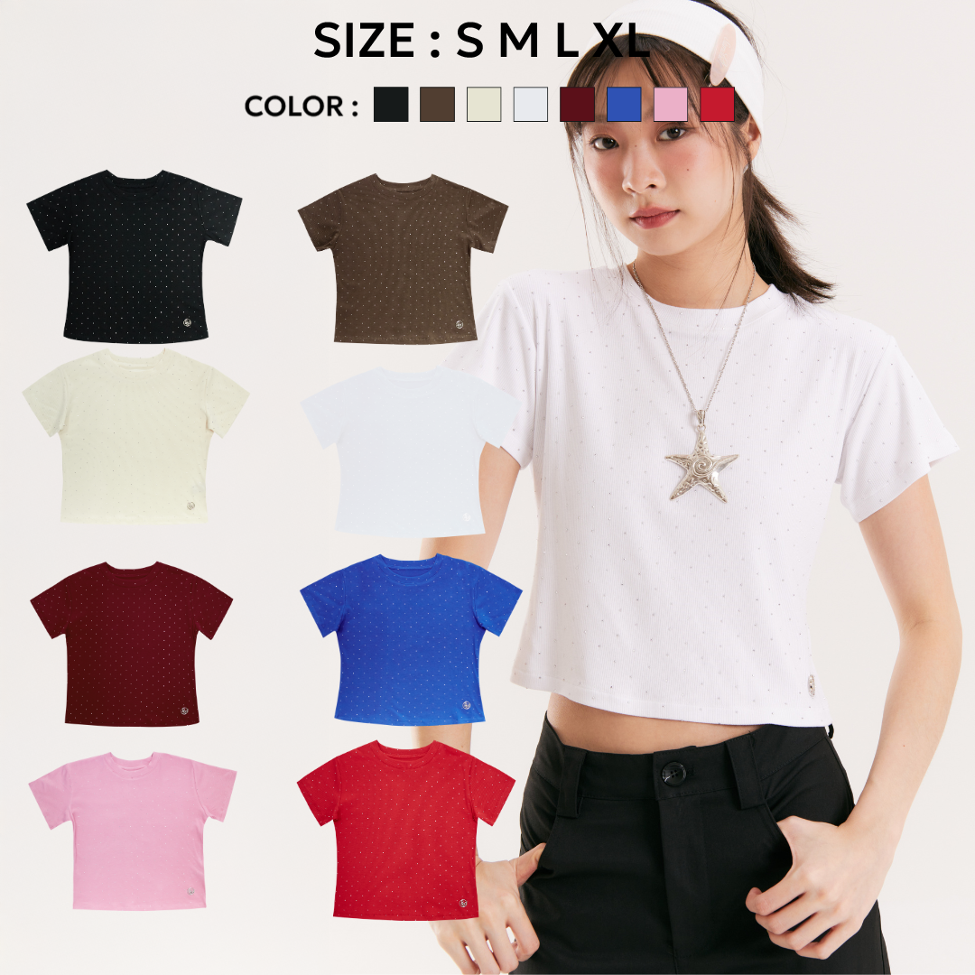 Bemingtop905(S-XL)-SPARKLE DOT TEE เสื้อยืดแต่งลายจุดวิบวับ สไตล์เกาหลี! ราคา 282 บาท*ส่งฟรี