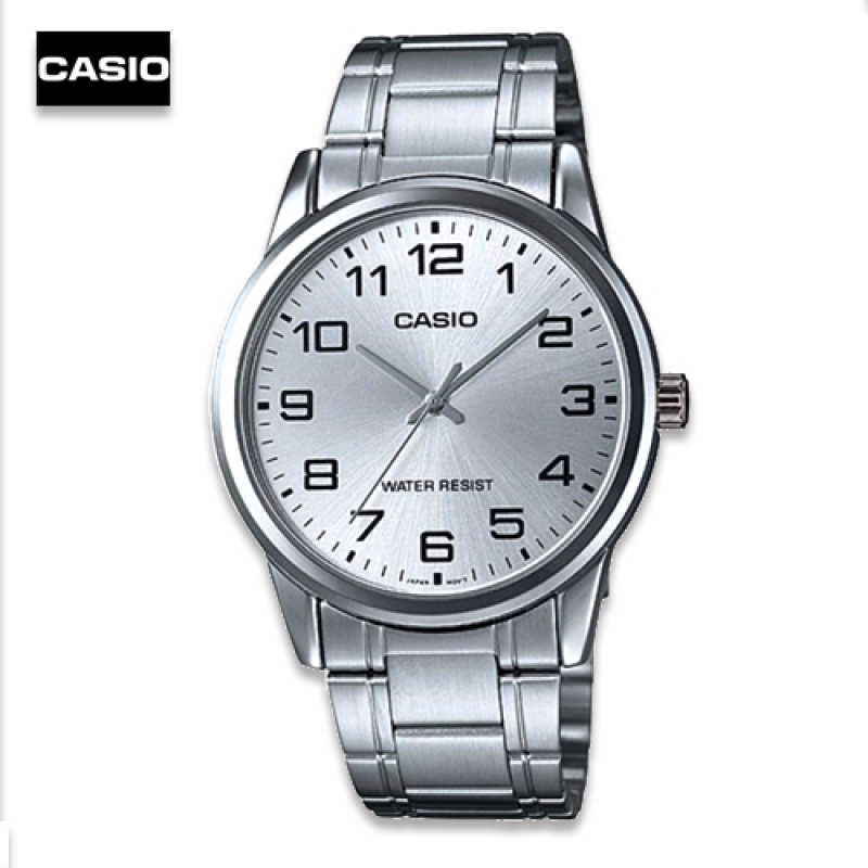 ภาพหน้าปกสินค้าVelashop นาฬิกาข้อมือผู้ชาย Casio สายสแตนเลส รุ่น MTP-V001D-7BUDF หน้าปัดขาว, MTP-V001D-7B, MTP-V001D