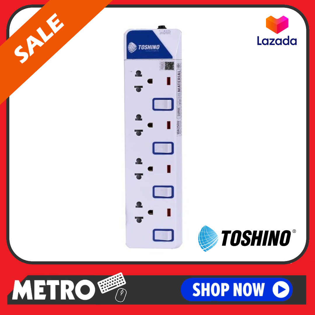 TOSHINO รางปลั๊กไฟ 4 ช่อง 4 สวิตซ์ พร้อมไฟบอกสถานะ LED เลือกความยาวสายไฟ 3เมตร หรือ 5เมตร by METRO