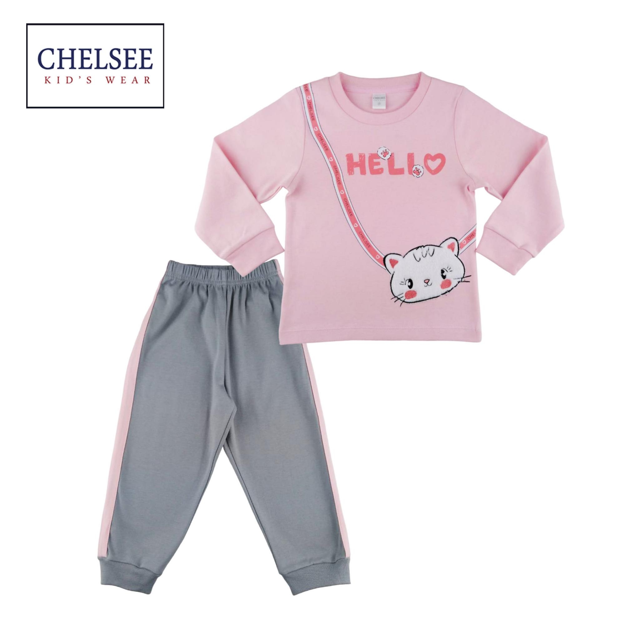NEW !!!! Chelsee ชุดนอนแขนยาว เด็กผู้หญิง รุ่น 237966 ลายแมว อายุ 2-10 ปี ผ้า Cotton Interlock ผ้านิ่ม ไม่หนาไม่บาง ชุดนอนเด็ก เสื้อผ้าเด็กโต ราคา 498 บาท*ส่งฟรี