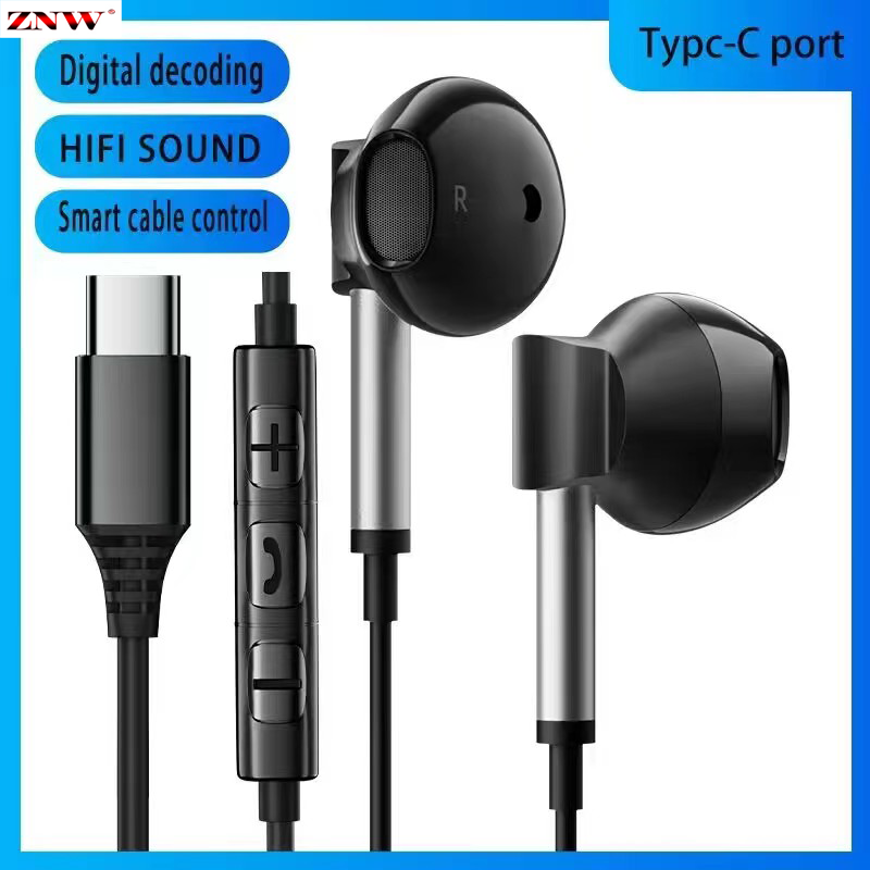 ZNW Semi-in-ear Type-c Wired Wire Control Digital Earphone Game E-sports Headset HIFI Sound Quality Sound Insulation Earplugs Call Noise Reduction Earbuds for Apple 15 Xiaomi Huawei Mobile Phone ราคา 119 บาท*ส่งฟรี