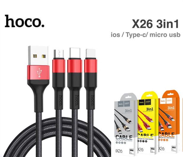 สายชาร์จ Hoco X26  3in1 ios/Type-c/micro usb (ของแท้100%)