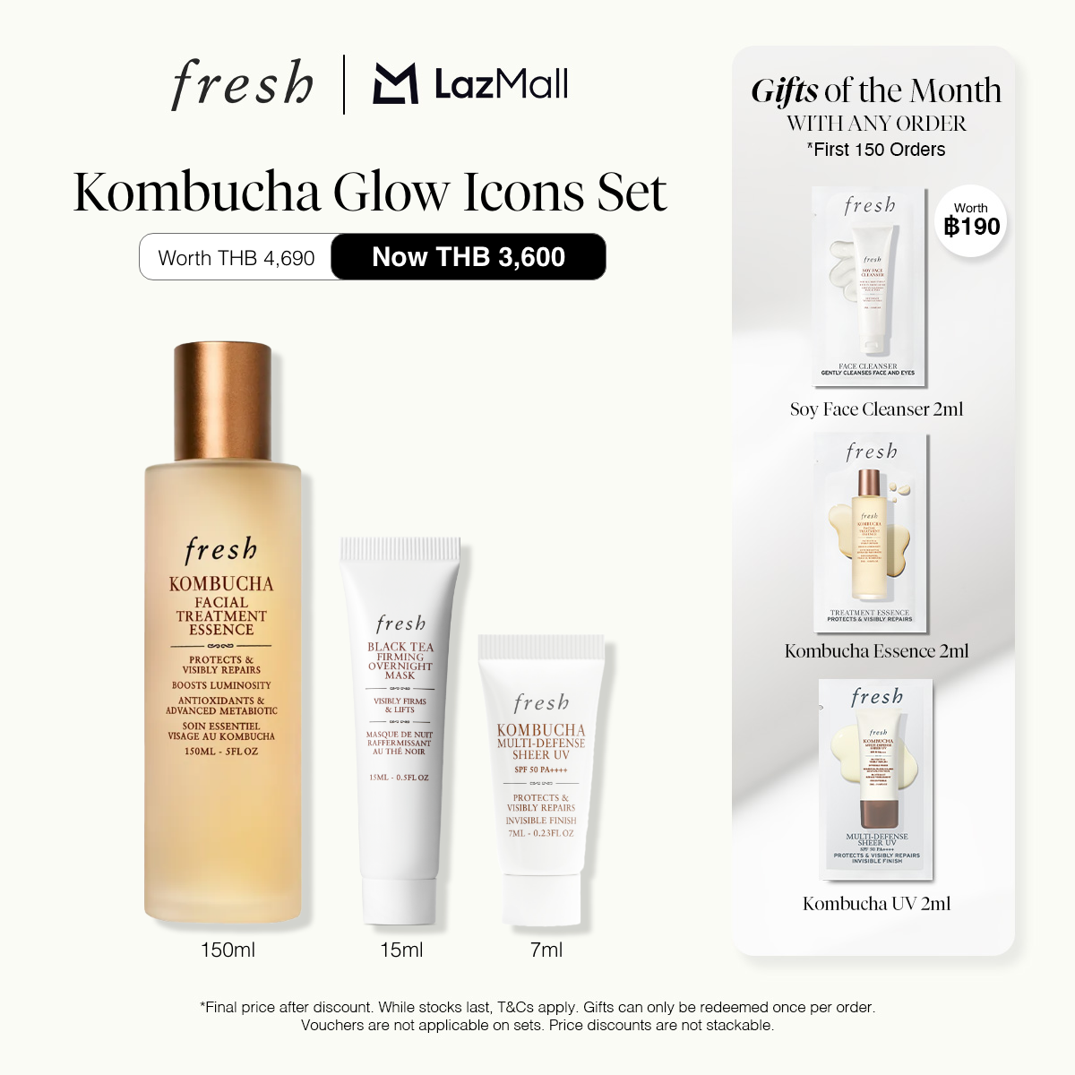 [JULY ONLY] FRESH Kombucha Glow Icons Set [Free Mini Worth ฿1,090] – Glow Renewal for Smooth, Firm Skin ราคา 3,600 บาท*ส่งฟรี