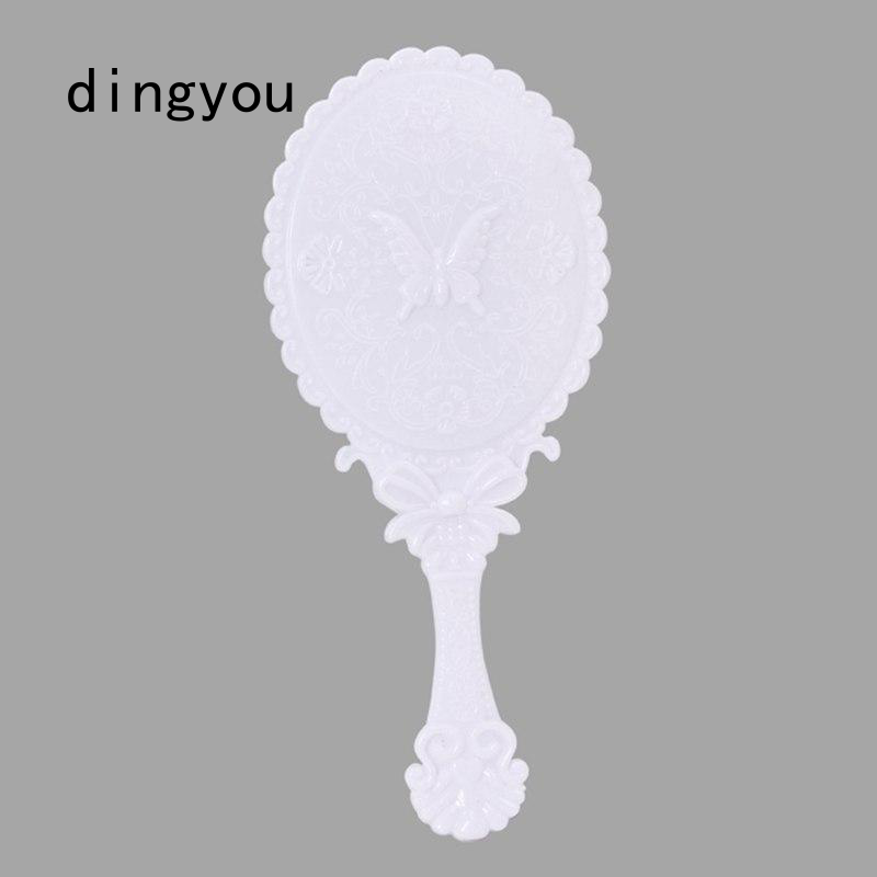 Dingyou 1 ชิ้นน่ารักเงินวินเทจสุภาพสตรีดอกไม้ repousse รูปไข่รอบแต่งหน้ามือถือกระจกเจ้าหญิงเลดี้แต่งหน้าความงาม D resser ของขวัญ