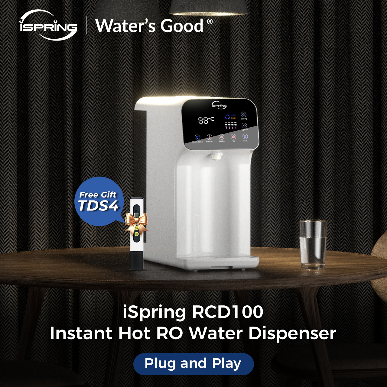 【Ready to Ship】Ispring Rcd100 5-Stage Countertop Water Filter Ro Portable Water Filtration System Countertop Water Filter Hot Water Dispenser 2.5:1 Pure to Drain 4 Temperature Options Plug and Play ราคา 13,599 บาท*ส่งฟรี