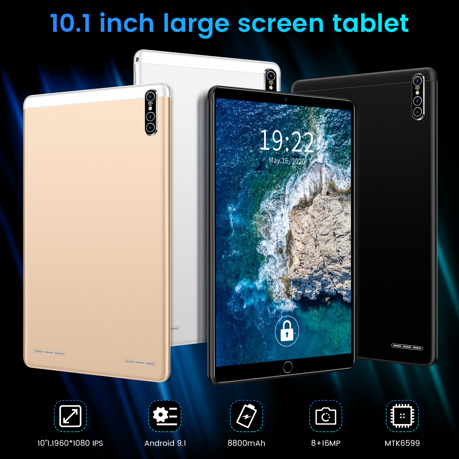 ข้อมูลเกี่ยวกับ Realmi แท็บเล็ตพีซี android 9.1Tablet pc แท็บเล็ต 10.1 นิ้ว หน้าจอโค้ง 3D tablet ( 8G+256G) ซัมซุงแท็บเล็ตหน้าจอโค้ง แท็บเล็ตอัจฉริยะ แท็บเล็ตธุรกิจสิบหลั
