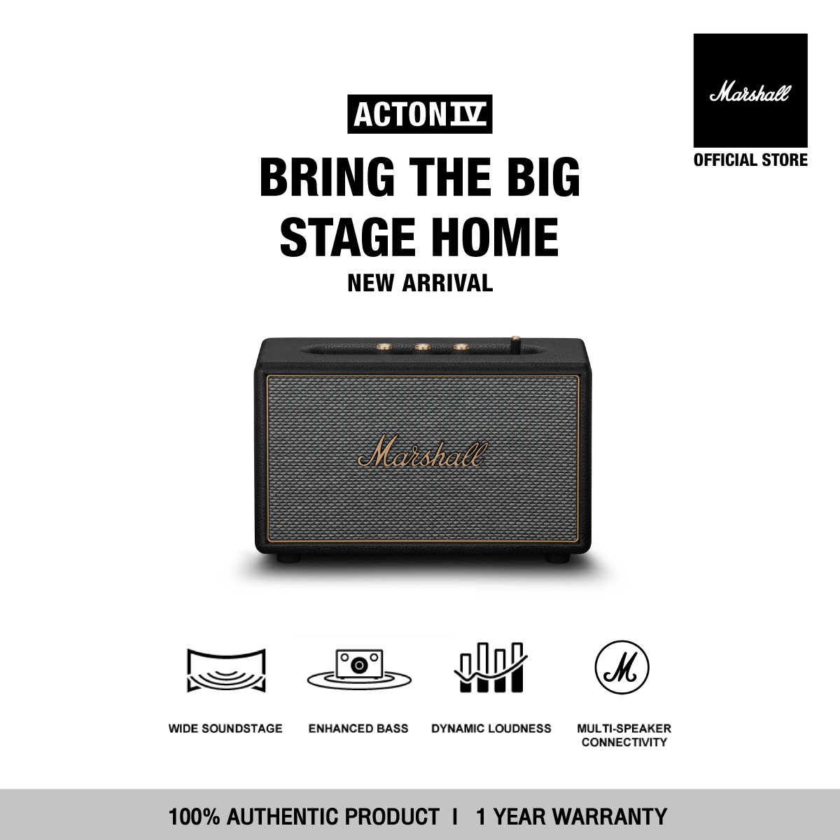 ลำโพงบลูทูธไร้สาย Marshall Acton IV Black - รับประกัน 1 ปี + + ผ่อนนานสูงสุด 20 เดือน - ลำโพง ราคา 14,190 บาท*ส่งฟรี