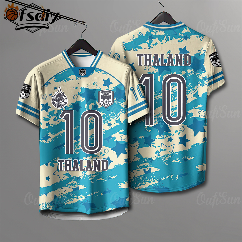 [Ofsdiy] men’s v-neck sports T-shirt No. 10 Thai Jersey Football Team large size sports shirt loose top