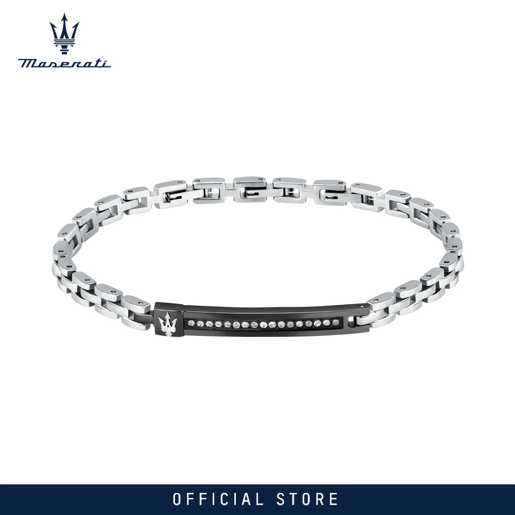 Maserati Jewels 185+30 mm Men's Bracelet, Stainless Steel, Black Crystal, Silver Logo, JM424AVD58 (Adjustable) ราคา 2,792 บาท*ส่งฟรี
