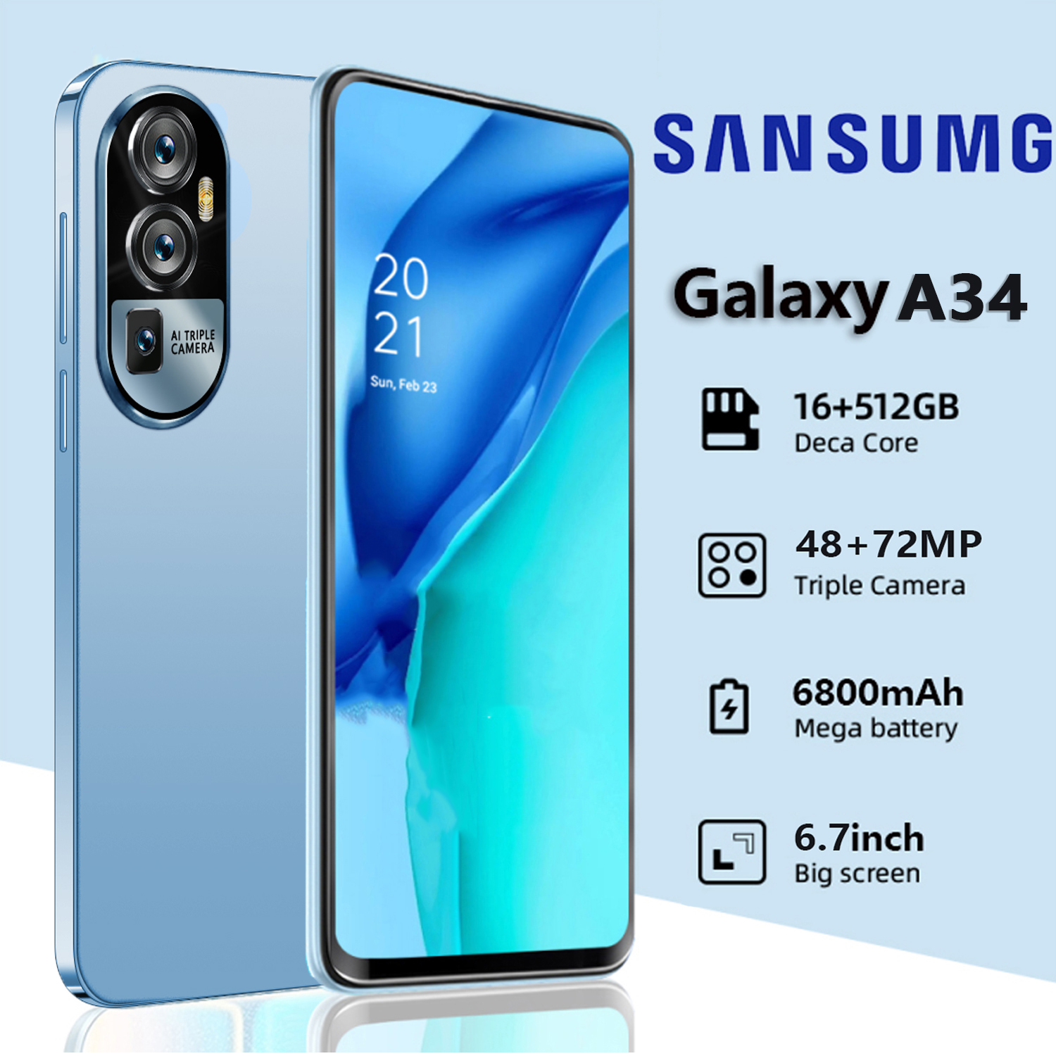 โทรศัพท์มือถือ SANSUNG Galaxy A34 Smartphone 6.7 นิ้ว RAM 16GB+ROM 512GB โทรศัพท์มือถือราคาถูก โทรศัพท์ รองรับภาษาไทย ระบบนำทาง มือถือแรงๆ เหมาะสำหรับ Line Facebook จัดส่งฟรี เมนูภาษาไทย รับประกัน1ปี โทรศัพท์มือถือ โทรศัพท์เล่นเกม 【ของแท้100%】โทรศัพ