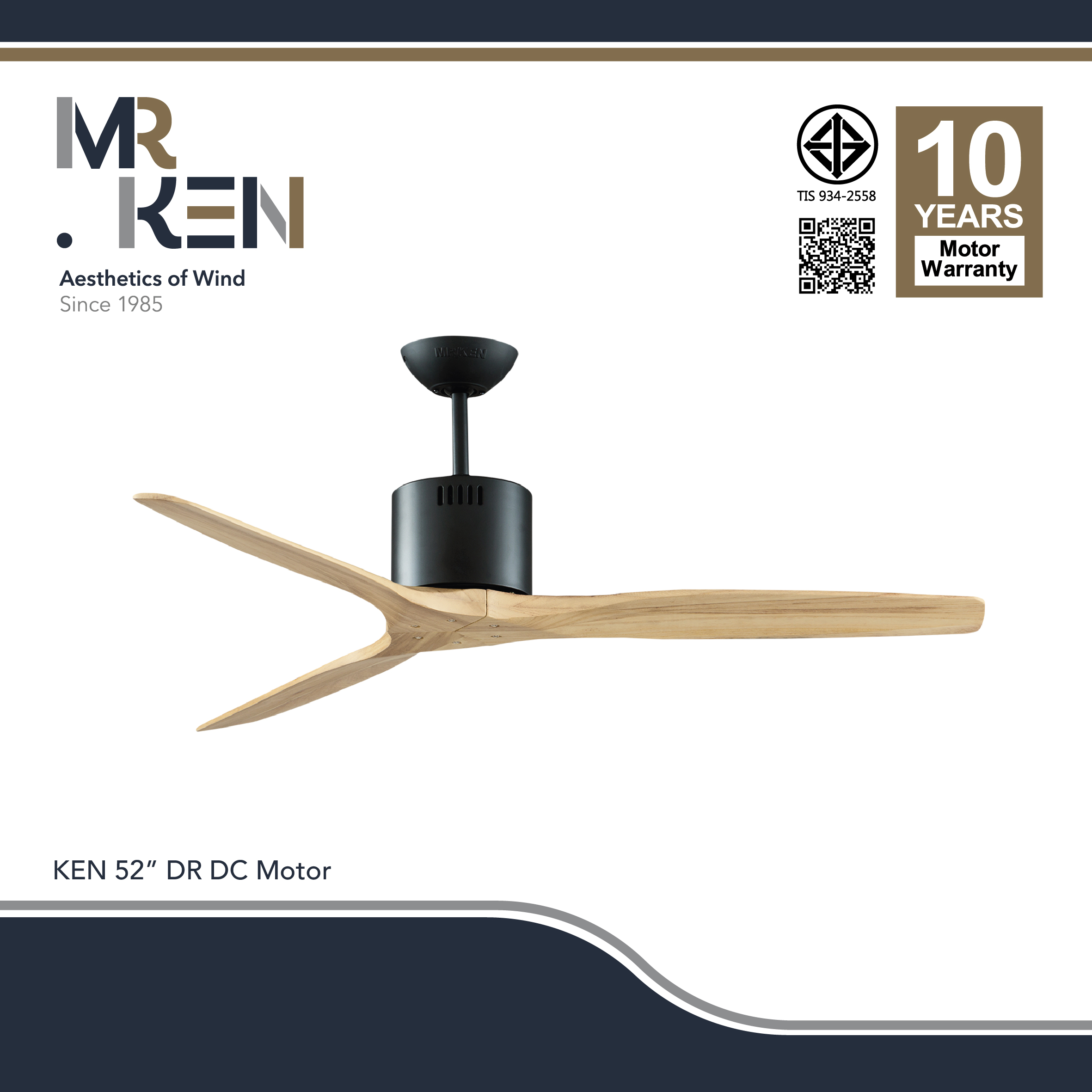 Mr Ken Ceiling Fan, Model Ken Solid Wood Dr Dc Motor, Genuine Wooden Blades, with Remote Control. ราคา 11,040 บาท*ส่งฟรี