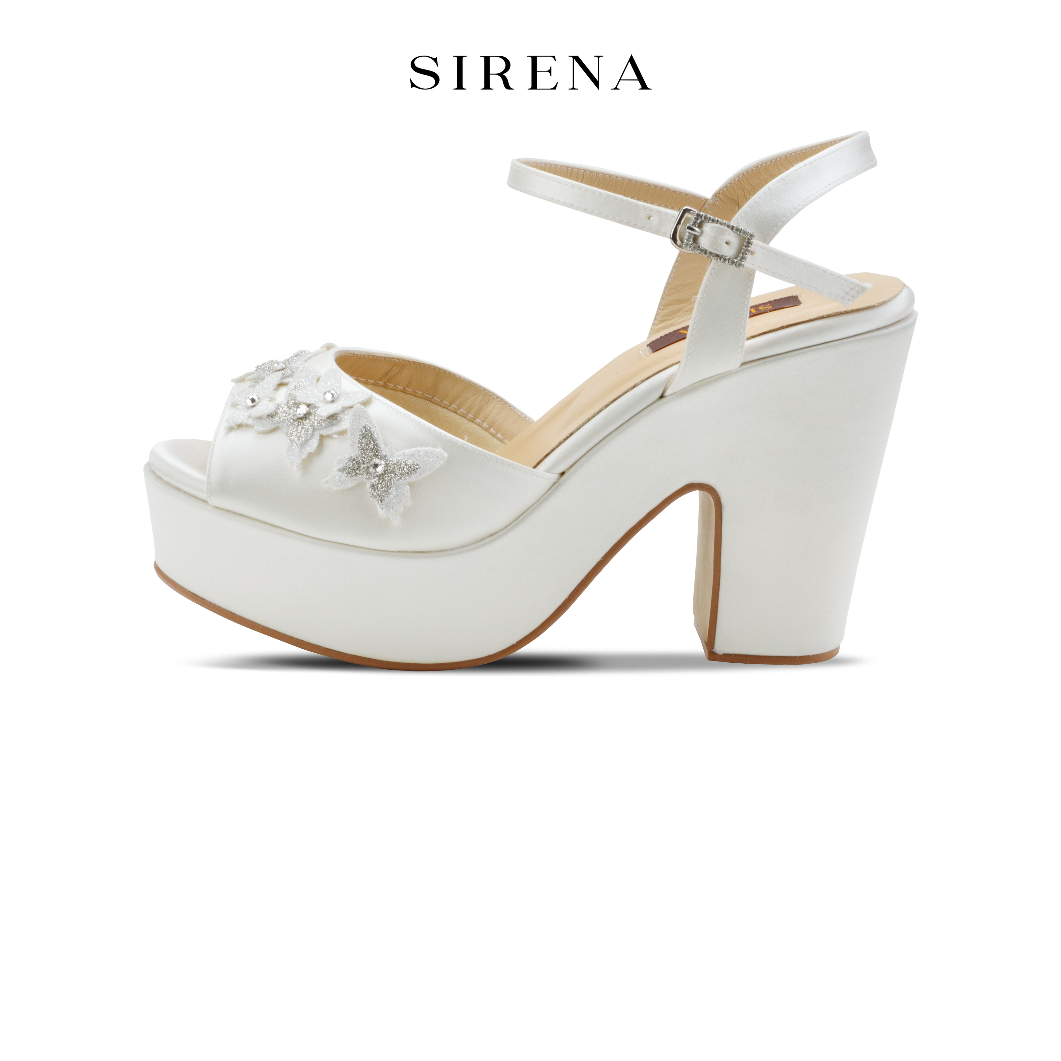 SIRENA Wedding shoes Krixi 4 Inch Heels Chunky Platform Sandals with Sparkly Butterfly Decor in Ivory ราคา 5,500 บาท*ส่งฟรี