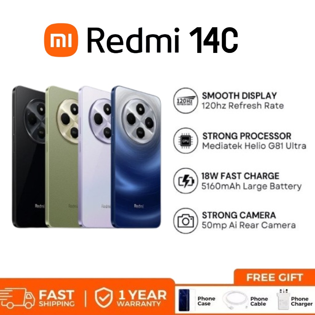 Xiaomi Redmi 14C 5G / 13C 4G | 8+256Gb | Durable Battery | Big Screen 6.88"/6.74\" | 120Hz/90Hz Hd+ ราคา 2,771 บาท*ส่งฟรี