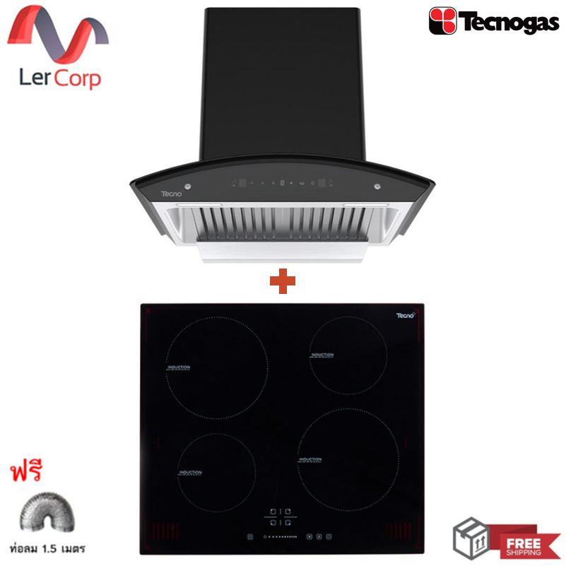 (Tecno) เครื่องดูดควันแบบกระโจม 60 ซม. TNS HD 60 MA/B + เตาแม่เหล็กไฟฟ้า 4 หัว แบบฝัง TNP ID 4060 DG ฟรีท่อลม 1.5 ม. ราคา 22,900 บาท*ส่งฟรี