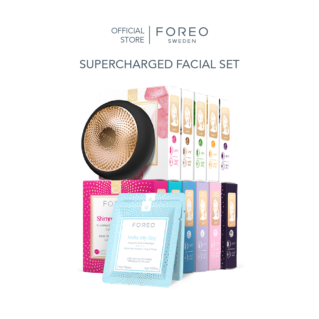 FOREO Supercharged Facial Set เซตรีชาร์จผิวให้ดูสวยใน 90 วินาที (เครื่องมาส์กหน้าอัจฉริยะ + แผ่นมาส์ก) ราคา 15,120 บาท*ส่งฟรี