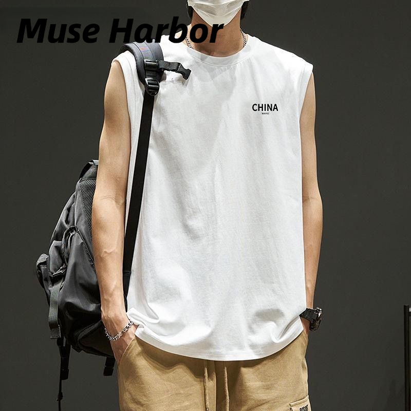 Muse Harbor เสื้อกล้ามกีฬาไหล่ใหญ่รุ่นใหม่ฤดูร้อนเสื้อยืดแขนกุดเทรนนิ่งทรงหลวมสำหรับผู้ชายเสื้อแขนสั้นแห้งเร็ว ราคา 55 บาท*ส่งฟรี