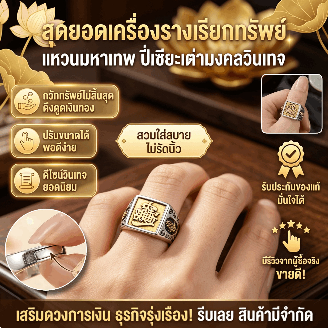 แหวนปี่เซียะเรียกทรัพย์และโชคดี แหวนมนต์หกพยางค์ปรับขนาดได้ แหวนวินเทจปีเซี๊ยวนำโชค ขนาดฟรีไซส์ปรับได้  เสริมดวงปรัฮวงจุ้ย