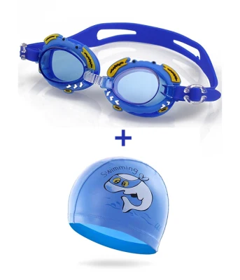 ชุดแว่นตาว่ายน้ำ หมวกว่ายน้ำ ฟรี คลิปจมูก ปลั๊กอุดหู สำหรับเด็ก Swim Cap and Swim Goggles Set for Kids (3)