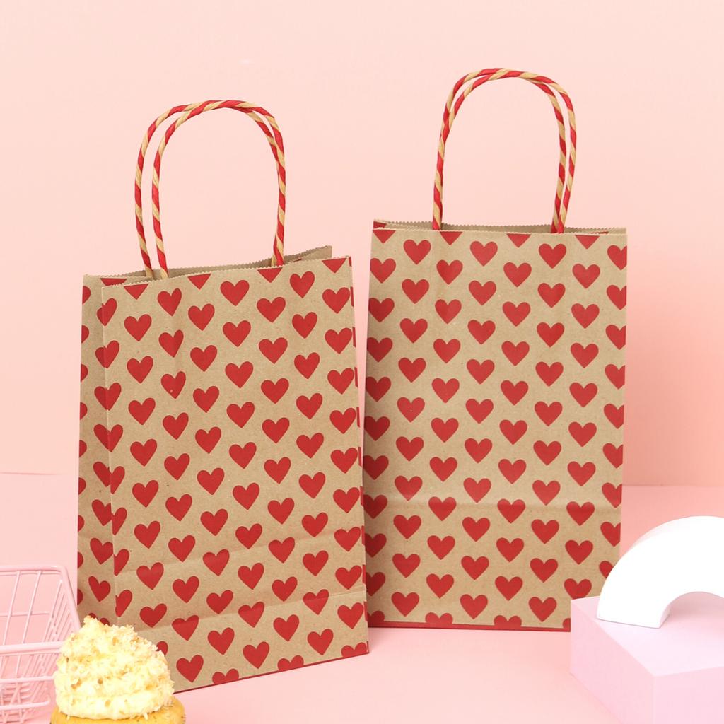 Boxjourney Kraft brown paper bag with handle, heart print, 14x7x21.50 cm. (50 pieces/pack) ราคา 120 บาท*ส่งฟรี