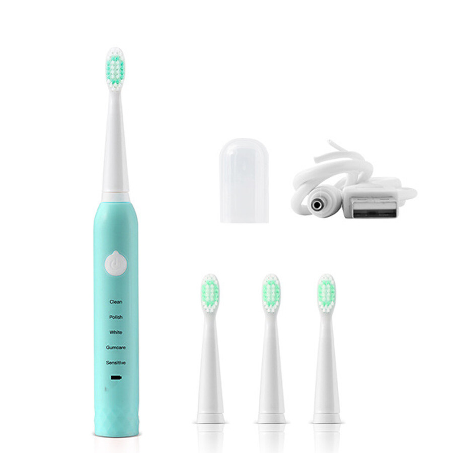  นครศรีธรรมราช UAB แปรงสีฟันไฟฟ้าอุลตร้าโซนิค แปรงสีฟันไฟฟ้า แปรงสีฟันไฟฟ้าโซนิค แปรงขนนุ่มหัว 5 โหมด มาพร้อมหัวแปรง 4 หัว กันน้ำ IPX7 ชาร์ต USB electric toothbrush